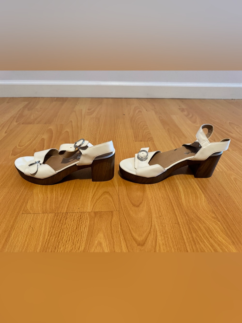 L'INTERVALLE White Leather Platform Block Heel Sandals